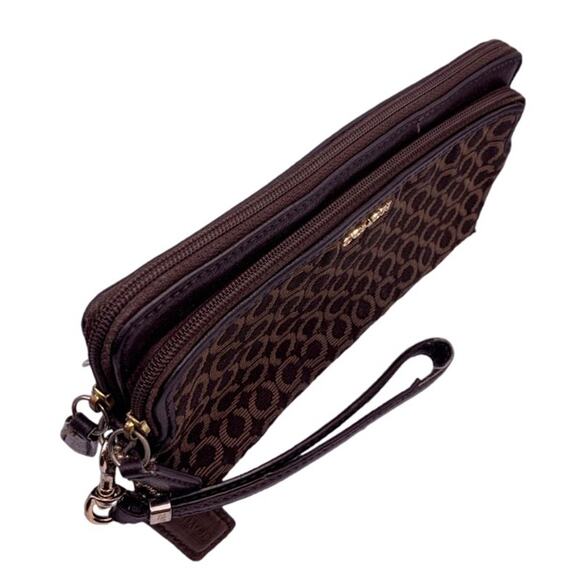 COACH Brown Double Canvas Wristlet - Picture 4 of 10